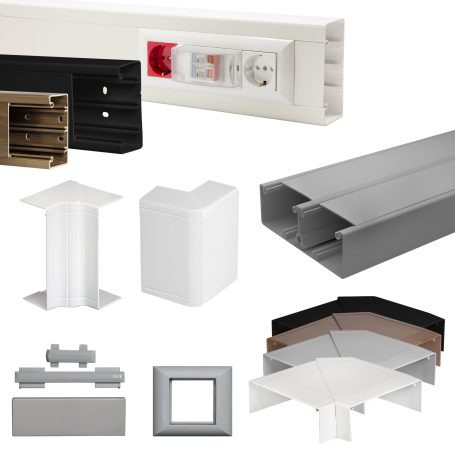 Verschiedene Produkte zur Kabel- und Leitungsführung in unterschiedlichen Farben und Formen.